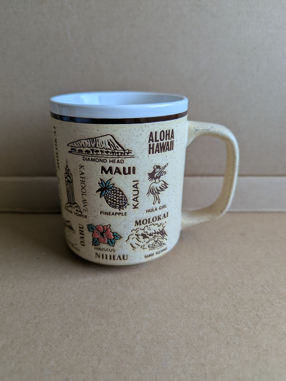 Vintage Hawaii Mug Ceramic Stoneware Embossed Islands Souvenir Coffee Cup